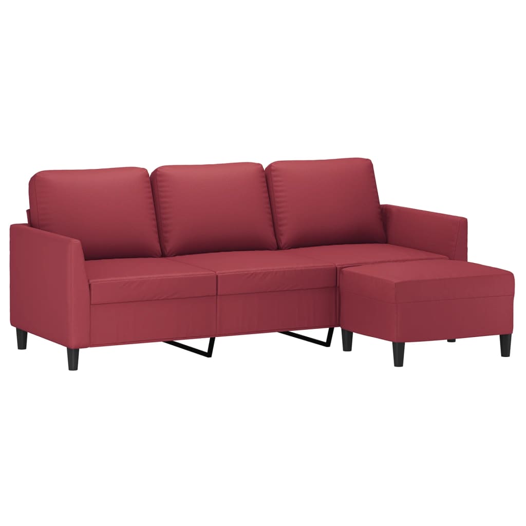 Trosjed s tabureom crvena boja vina 180 cm od umjetne kože