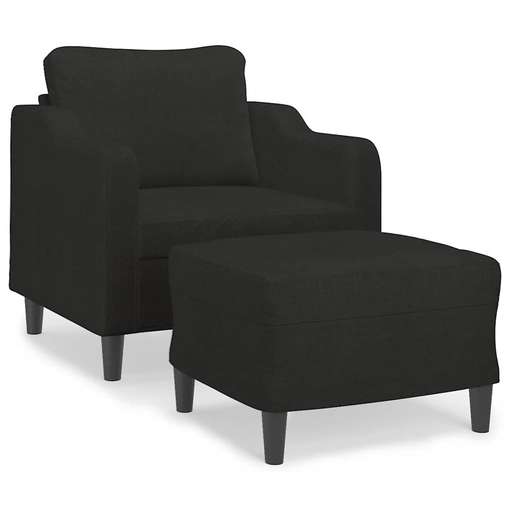 Fotelja s tabureom crna 60 cm od tkanine