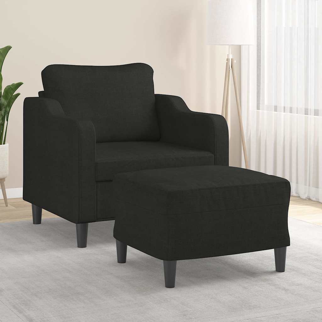 Fotelja s tabureom crna 60 cm od tkanine