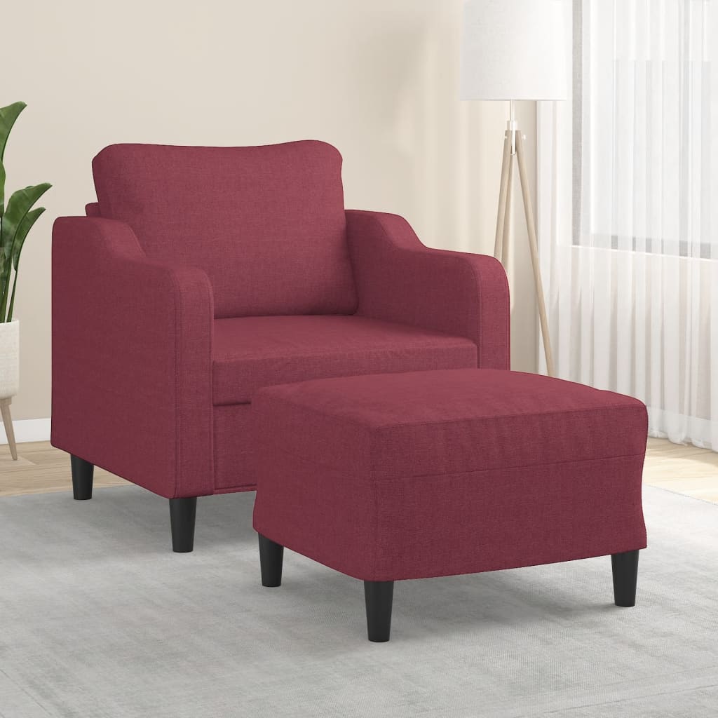 Fotelja s tabureom crvena boja vina 60 cm od tkanine
