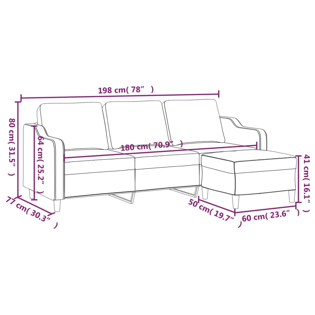 Trosjed s tabureom krem 180 cm od tkanine