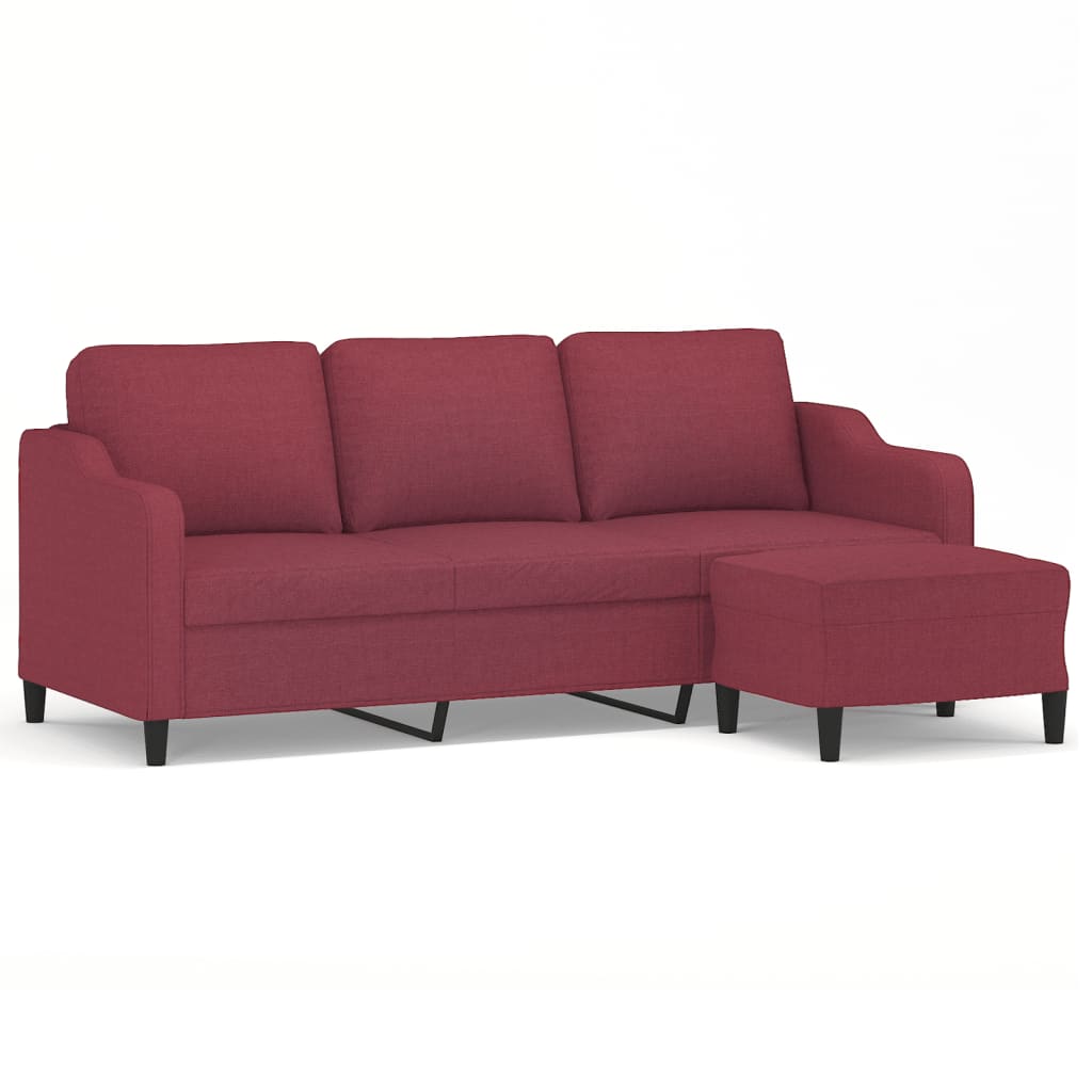 Trosjed s tabureom crvena boja vina 180 cm od tkanine