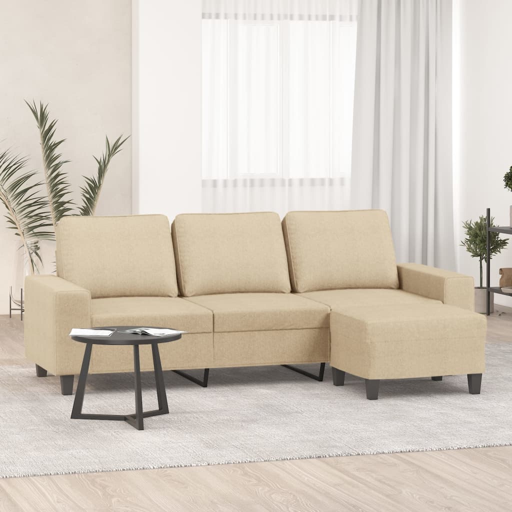 Trosjed s tabureom krem 180 cm od tkanine
