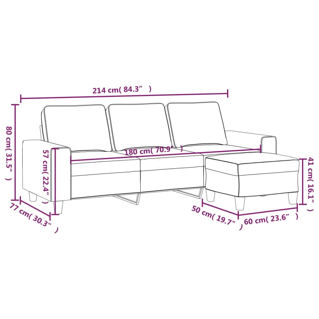 Trosjed s tabureom crvena boja vina 180 cm od tkanine