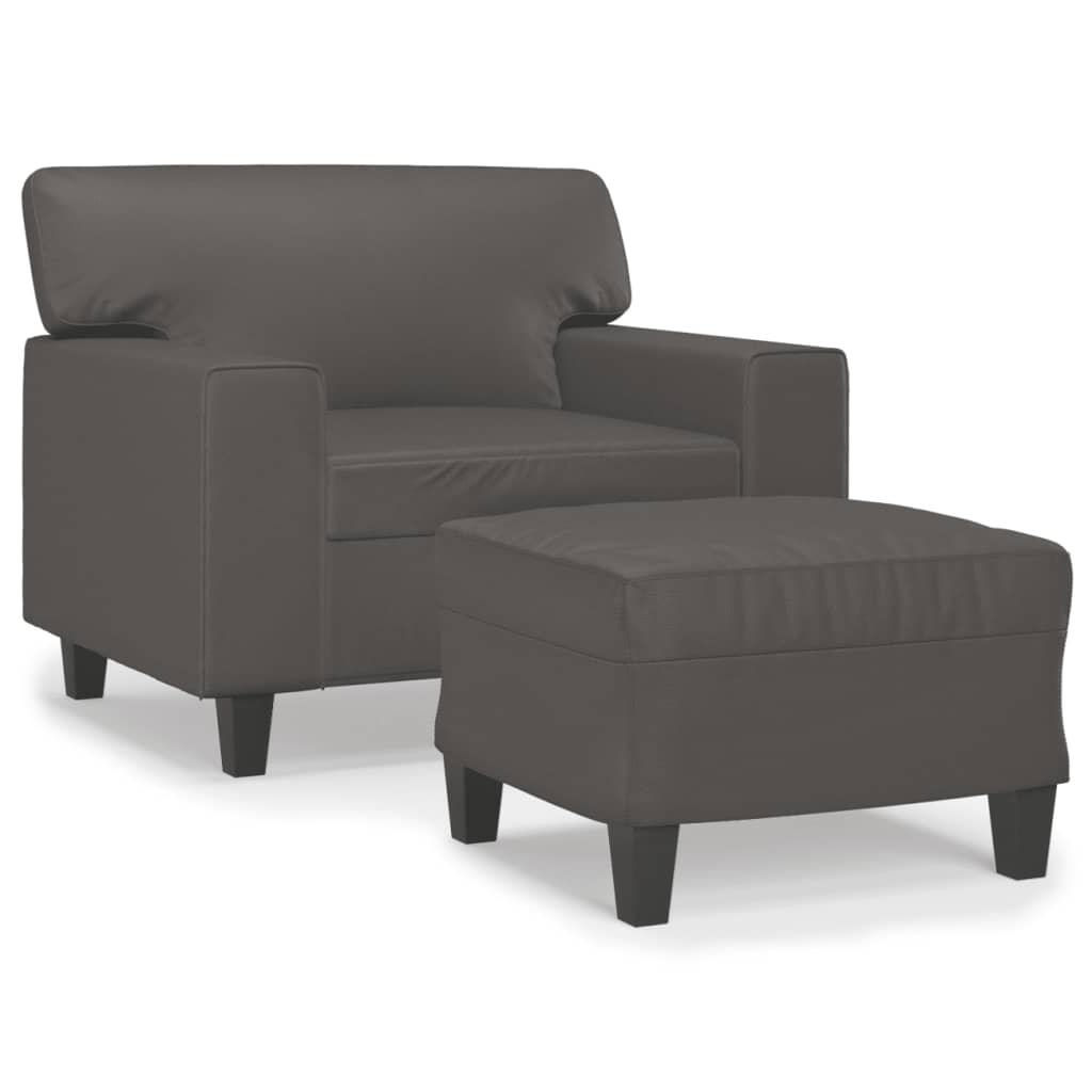 Fotelja s tabureom siva 60 cm od umjetne kože