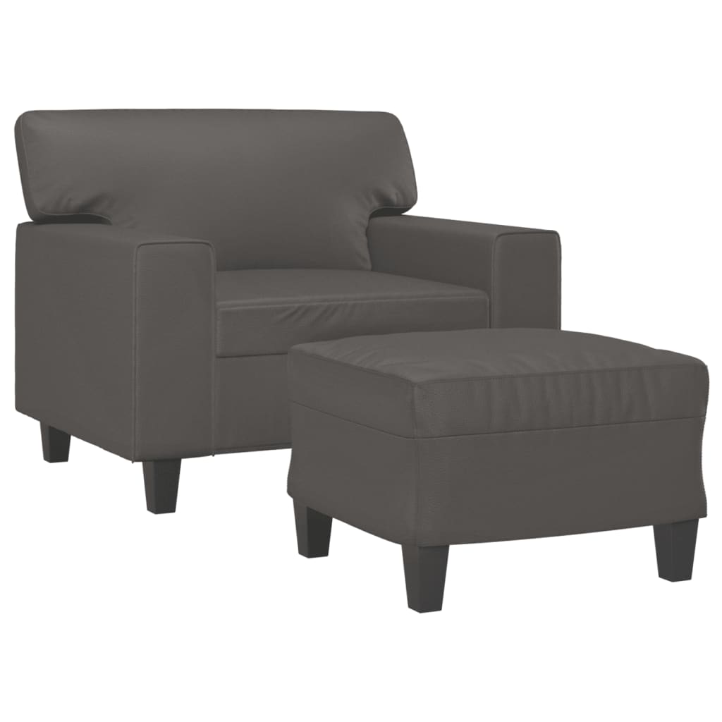 Fotelja s tabureom siva 60 cm od umjetne kože