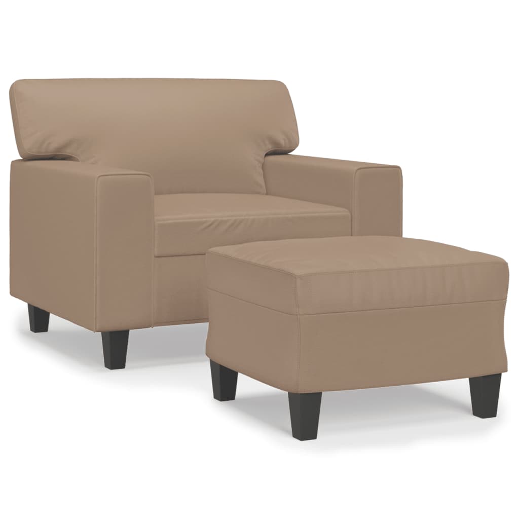 Fotelja s tabureom boja cappuccina 60 cm od umjetne kože