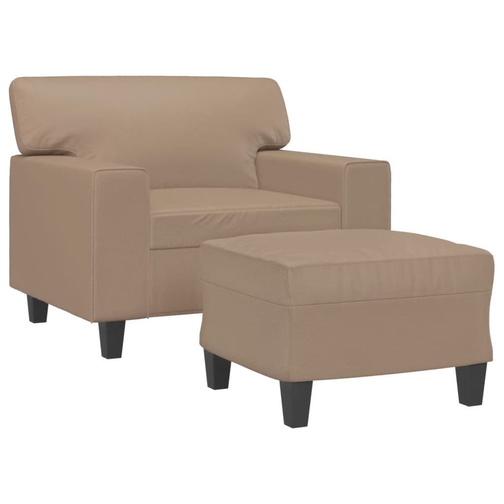 Fotelja s tabureom boja cappuccina 60 cm od umjetne kože