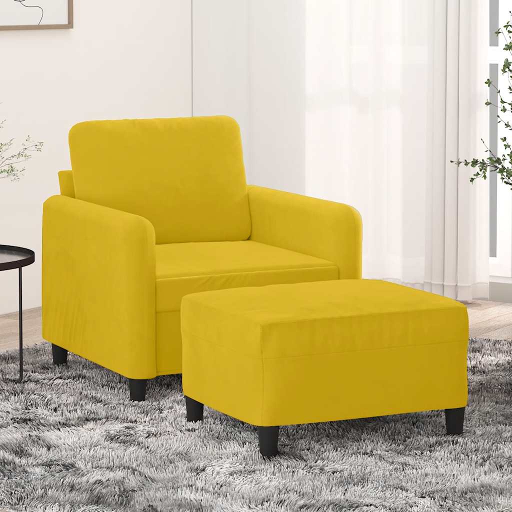 Fotelja s tabureom žuta 60 cm baršunasta