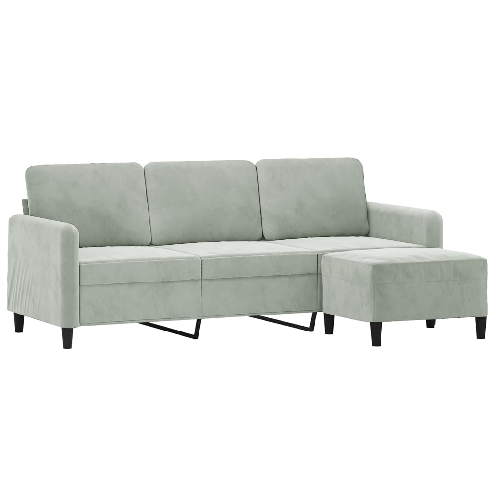 Trosjed s tabureom svjetlosivi 180 cm baršunasti