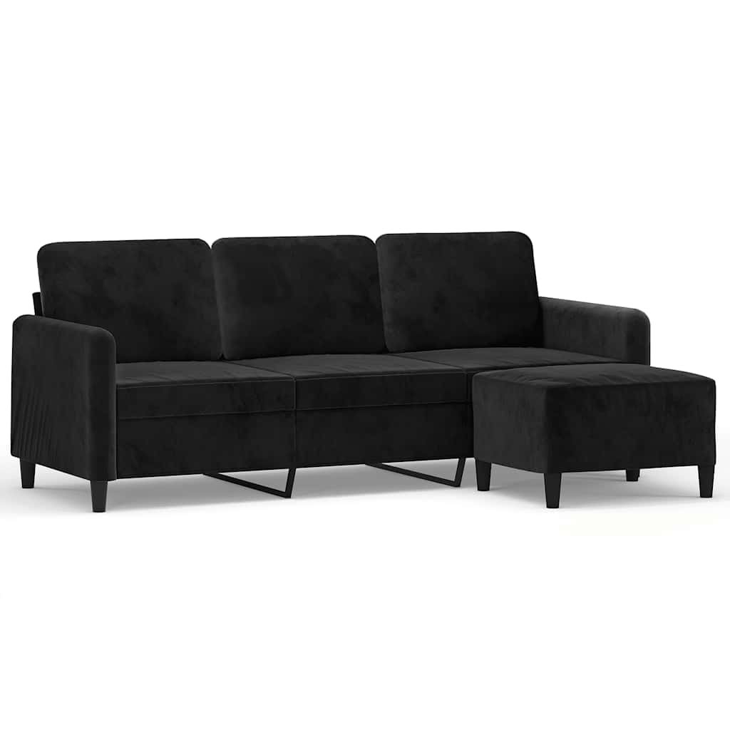 Trosjed s tabureom crni 180 cm baršunasti