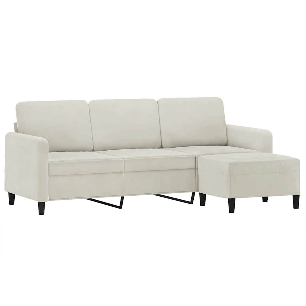 Trosjed s tabureom krem 180 cm baršunasti