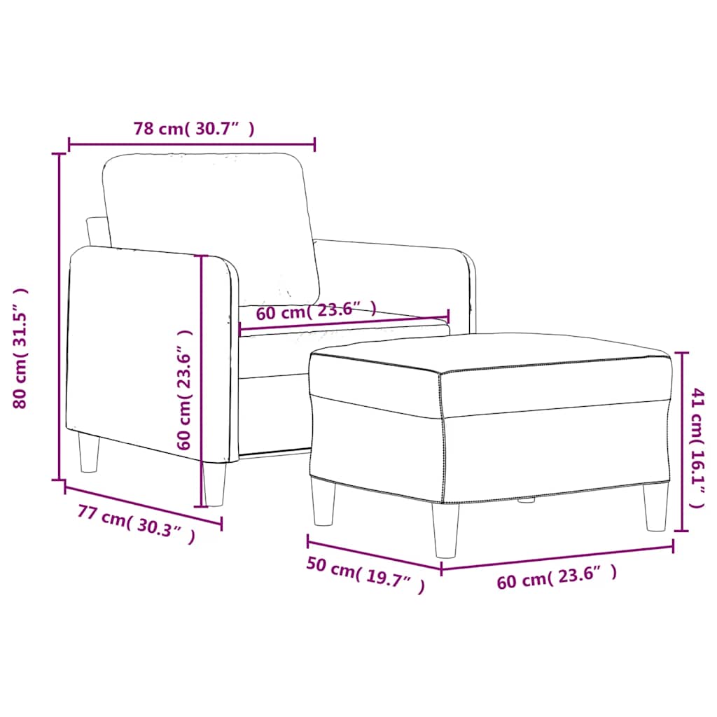 Fotelja s tabureom crna 60 cm od tkanine