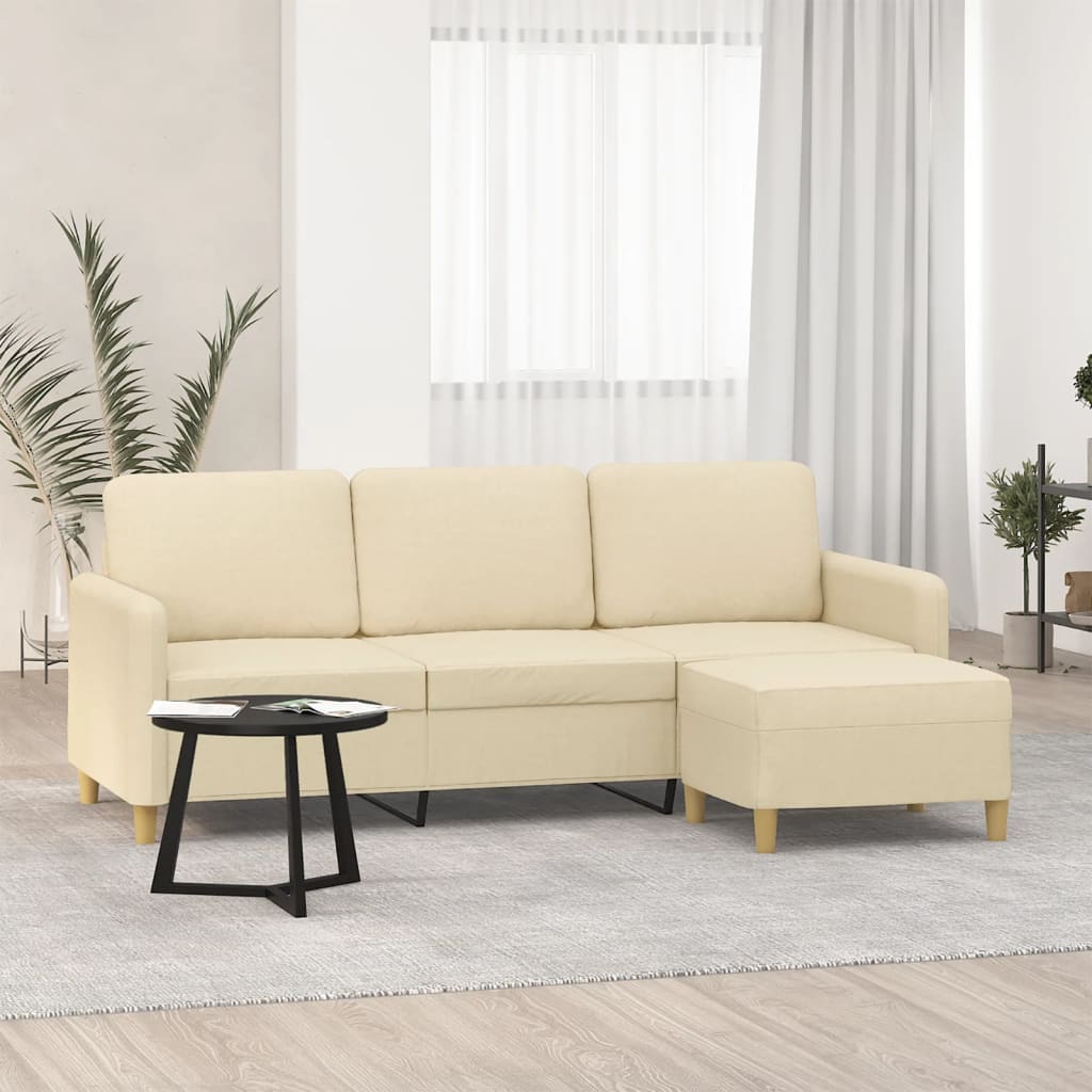 Trosjed s tabureom krem 180 cm od tkanine