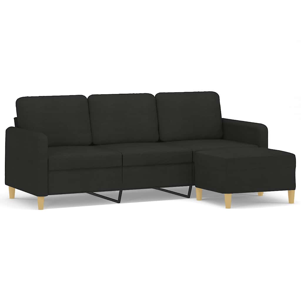 Trosjed s tabureom crni 180 cm od tkanine