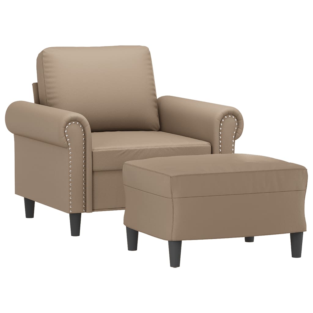 Fotelja s tabureom boja cappuccina 60 cm od umjetne kože