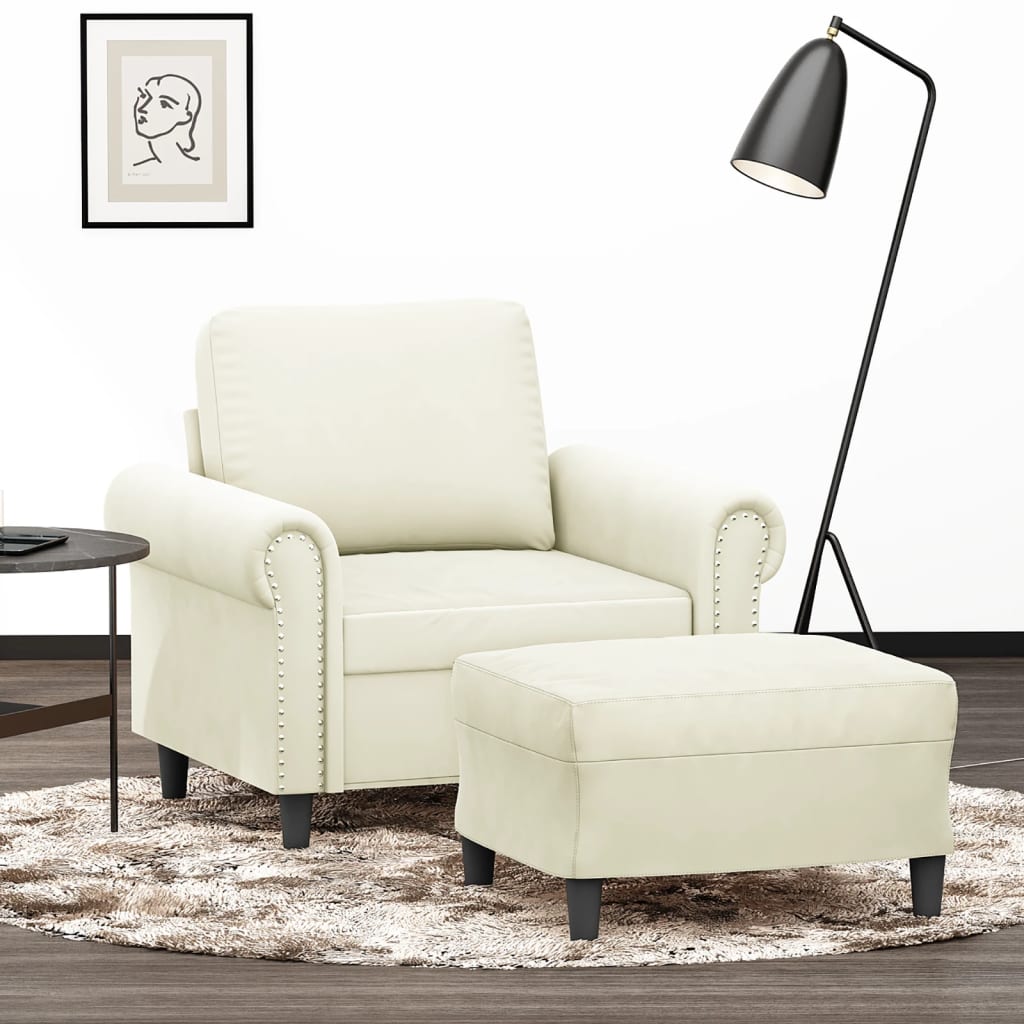 Fotelja s tabureom krem 60 cm baršunasta