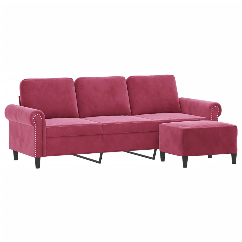 Trosjed s tabureom crvena boja vina 180 cm baršunasti