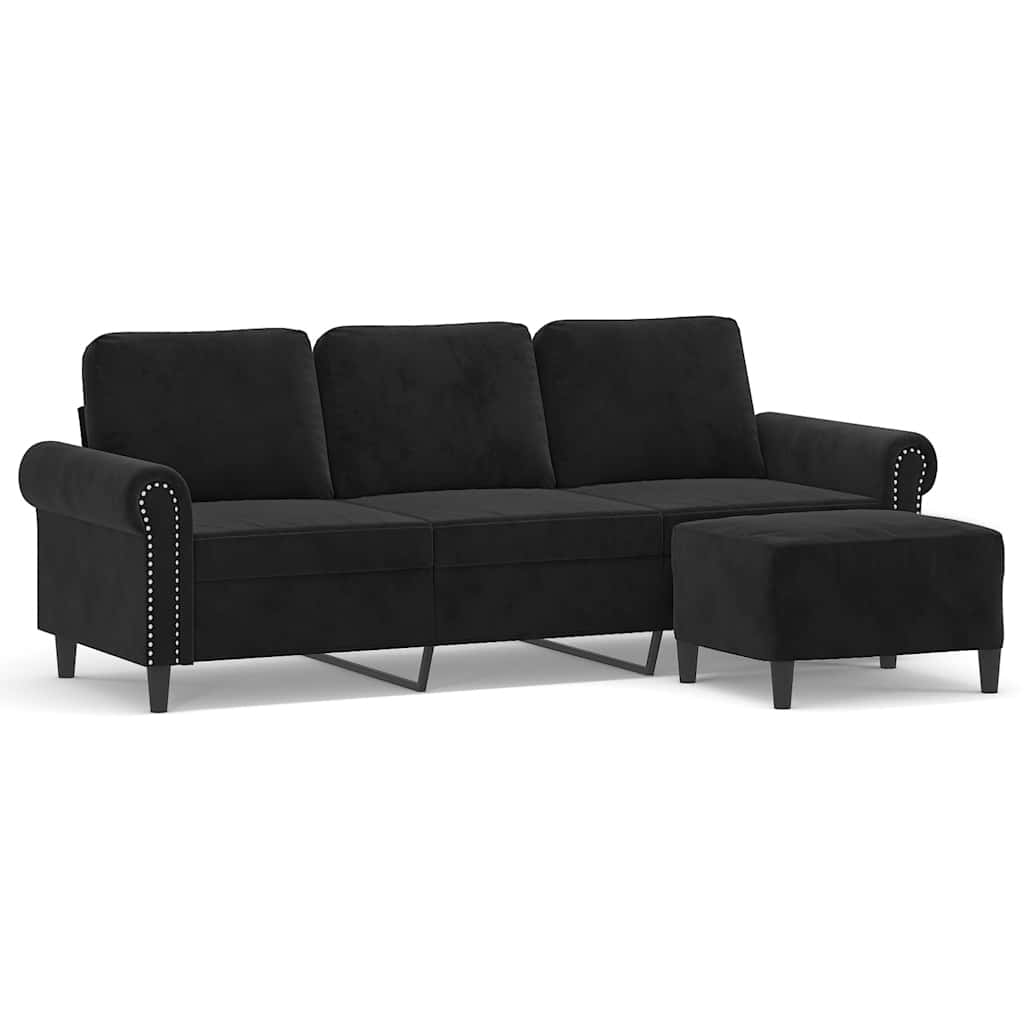 Trosjed s tabureom crni 180 cm baršunasti