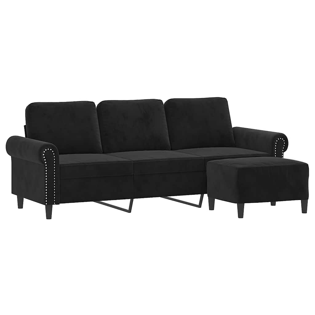 Trosjed s tabureom crni 180 cm baršunasti