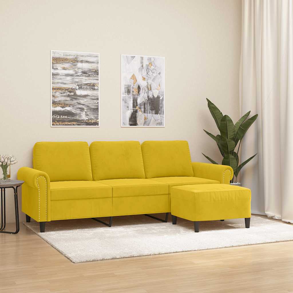 Trosjed s tabureom žuti 180 cm baršunasti