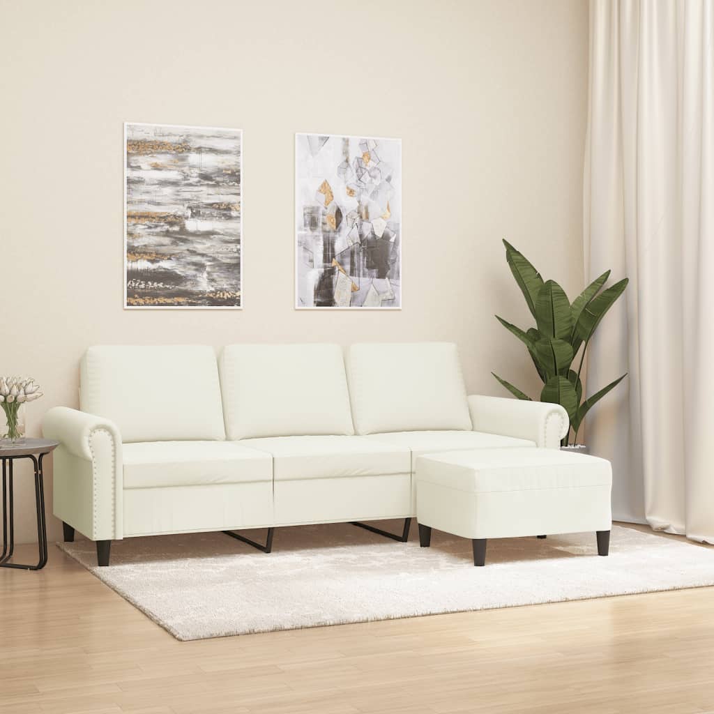 Trosjed s tabureom krem 180 cm baršunasti Krema