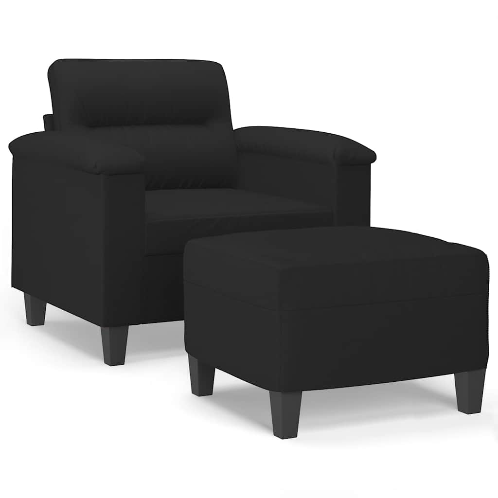 Fotelja s tabureom crna 60 cm od mikrovlakna
