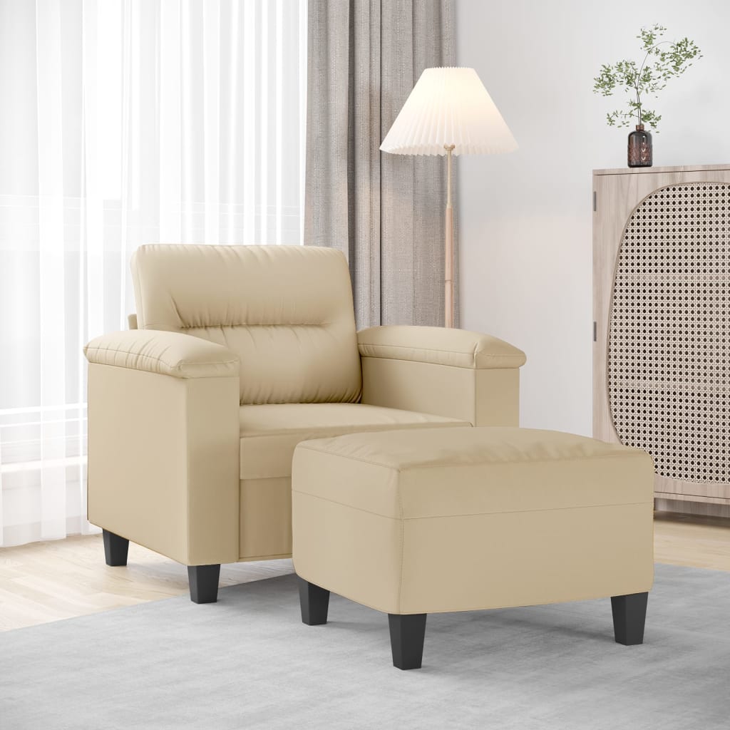 Fotelja s tabureom krem 60 cm od mikrovlakana