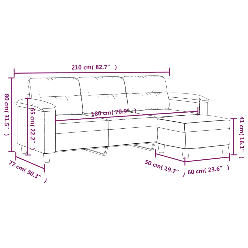 Trosjed s tabureom crni 180 cm od mikrovlakana
