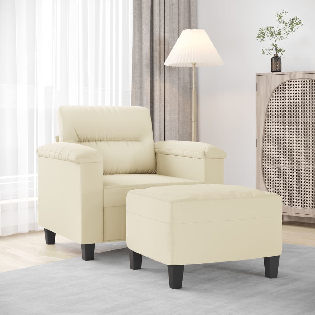 Fotelja s tabureom krem 60 cm od umjetne kože