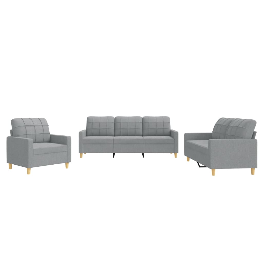 3-dijelni set sofa s jastucima svjetlosivi od tkanine