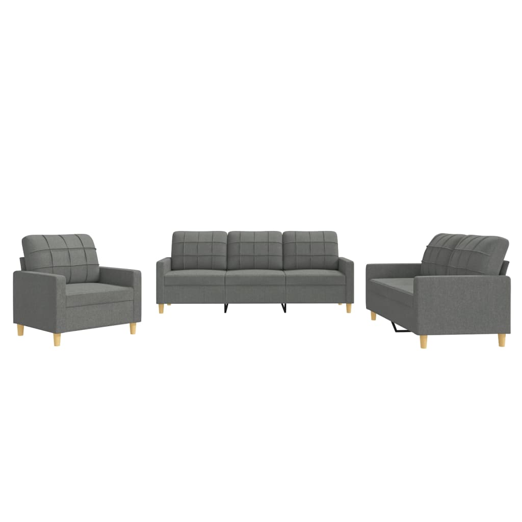 3-dijelni set sofa s jastucima tamnosivi od tkanine