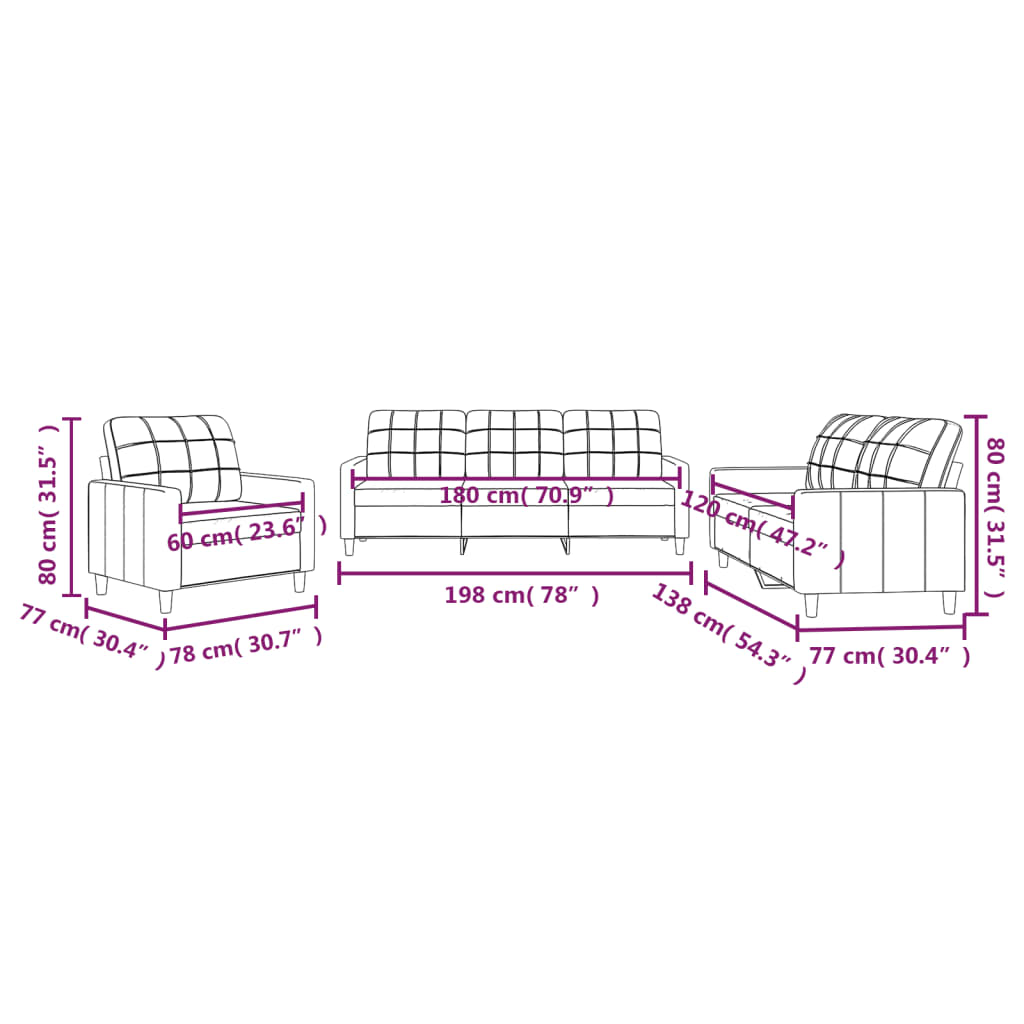 3-dijelni set sofa s jastucima tamnosivi od tkanine