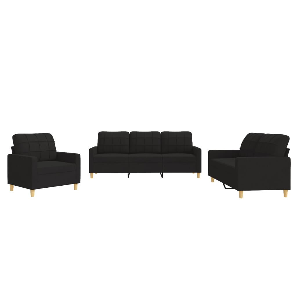 3-dijelni set sofa s jastucima crni od tkanine