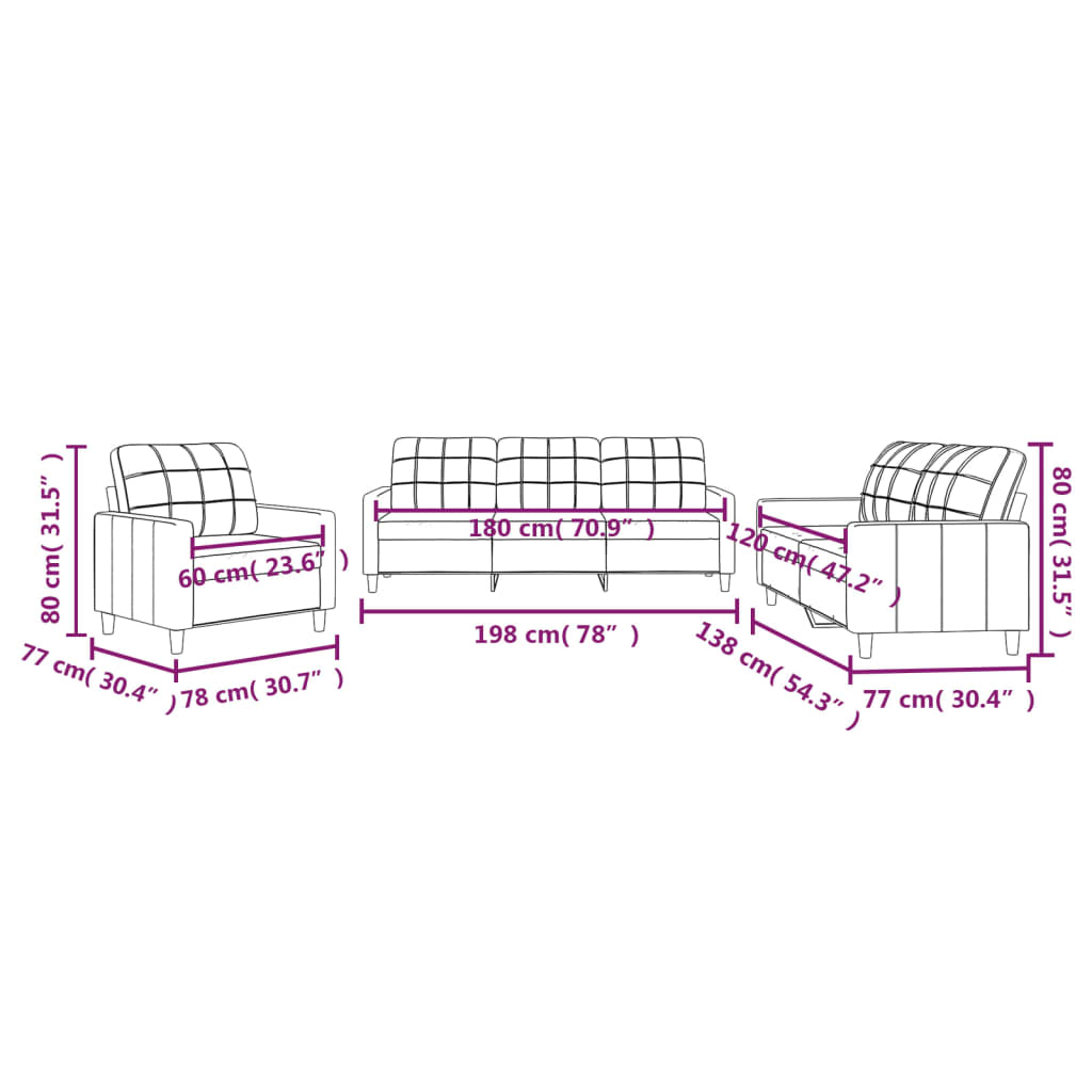 3-dijelni set sofa s jastucima crni od tkanine