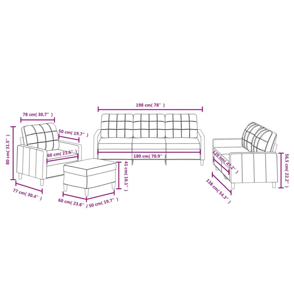 4-dijelni set sofa s jastucima svjetlosivi od tkanine