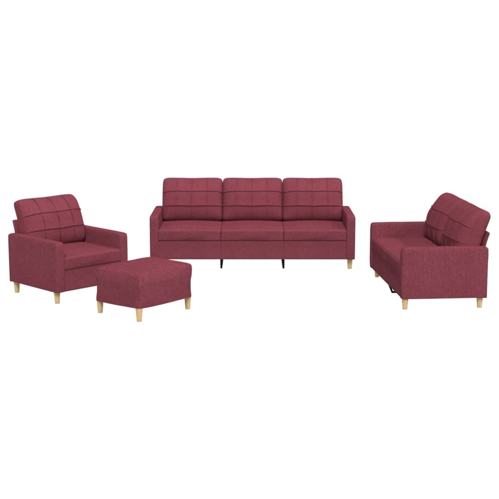 4-dijelni set sofa s jastucima crvena boja vina od tkanine