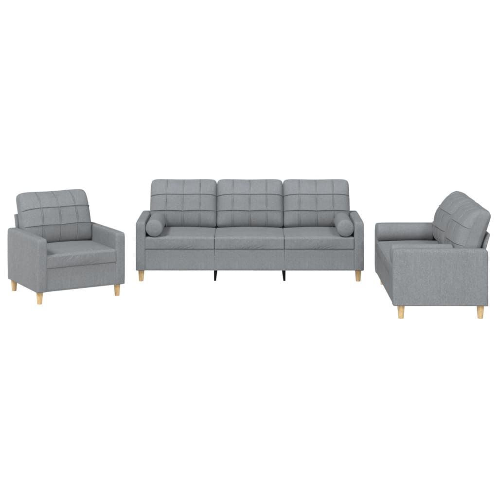 3-dijelni set sofa s jastucima svjetlosivi od tkanine