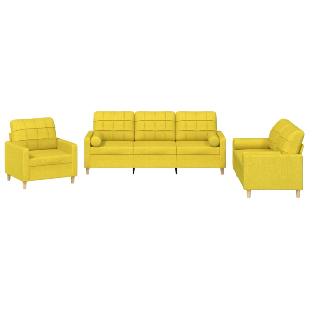 3-dijelni set sofa s jastucima svjetložuti od tkanine