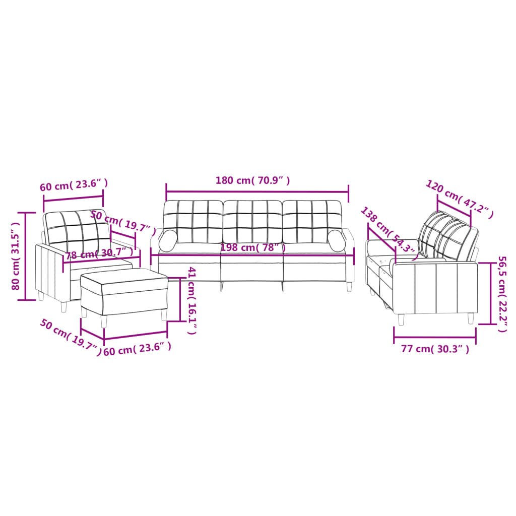 4-dijelni set sofa s jastucima crni od tkanine
