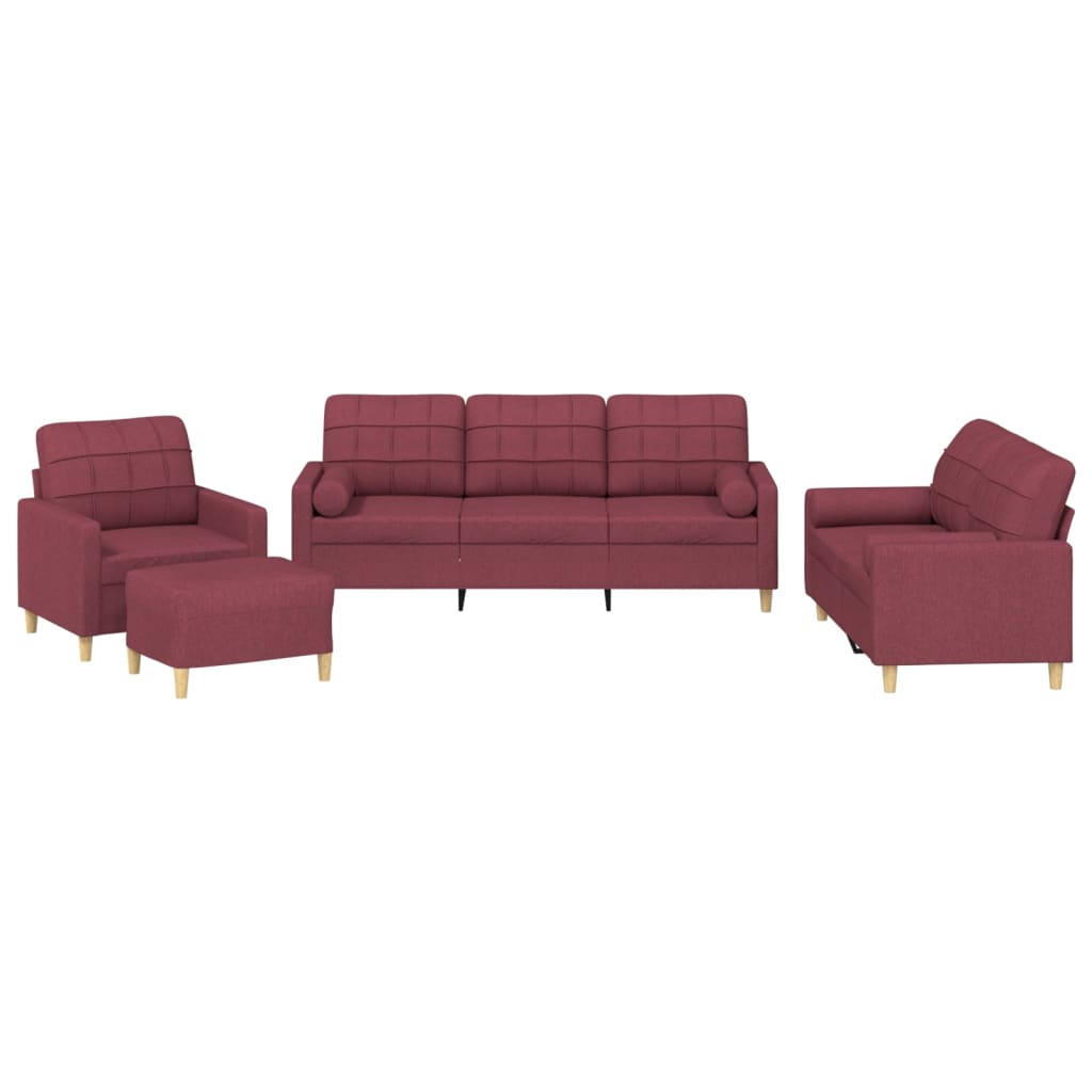 4-dijelni set sofa s jastucima crvena boja vina od tkanine
