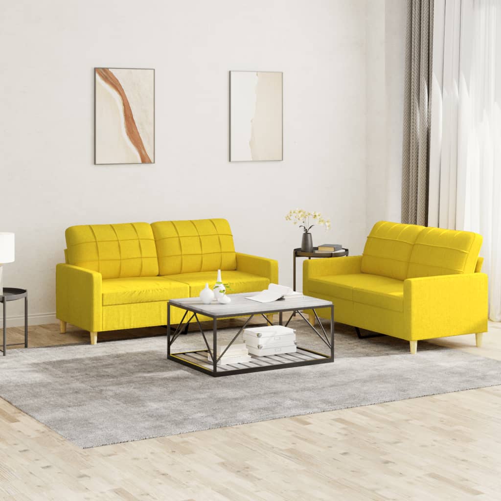 2-dijelni set sofa s jastucima svjetložuti od tkanine