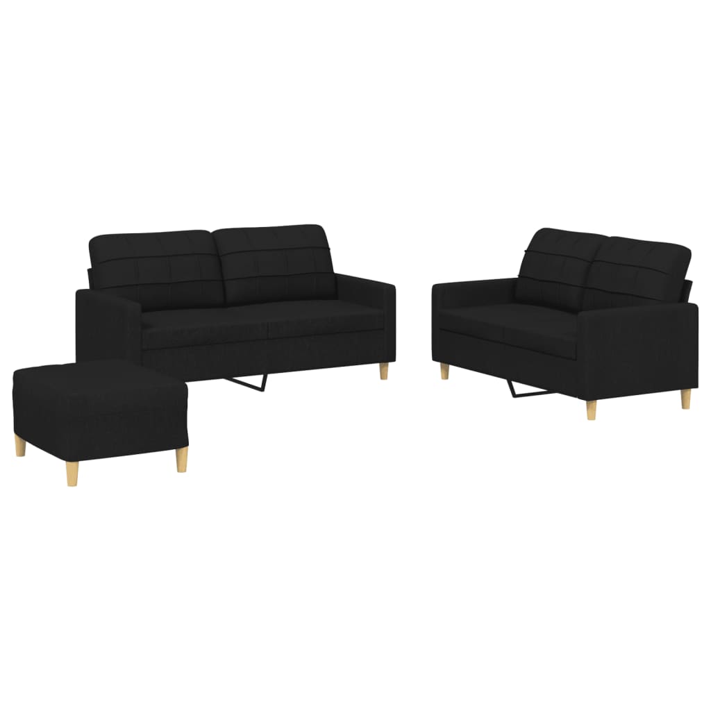 3-dijelni set sofa s jastucima crni od tkanine