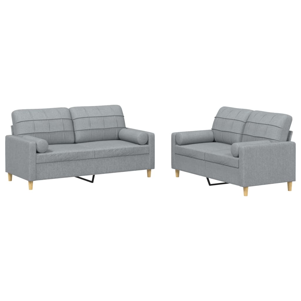 2-dijelni set sofa s jastucima svjetlosivi od tkanine
