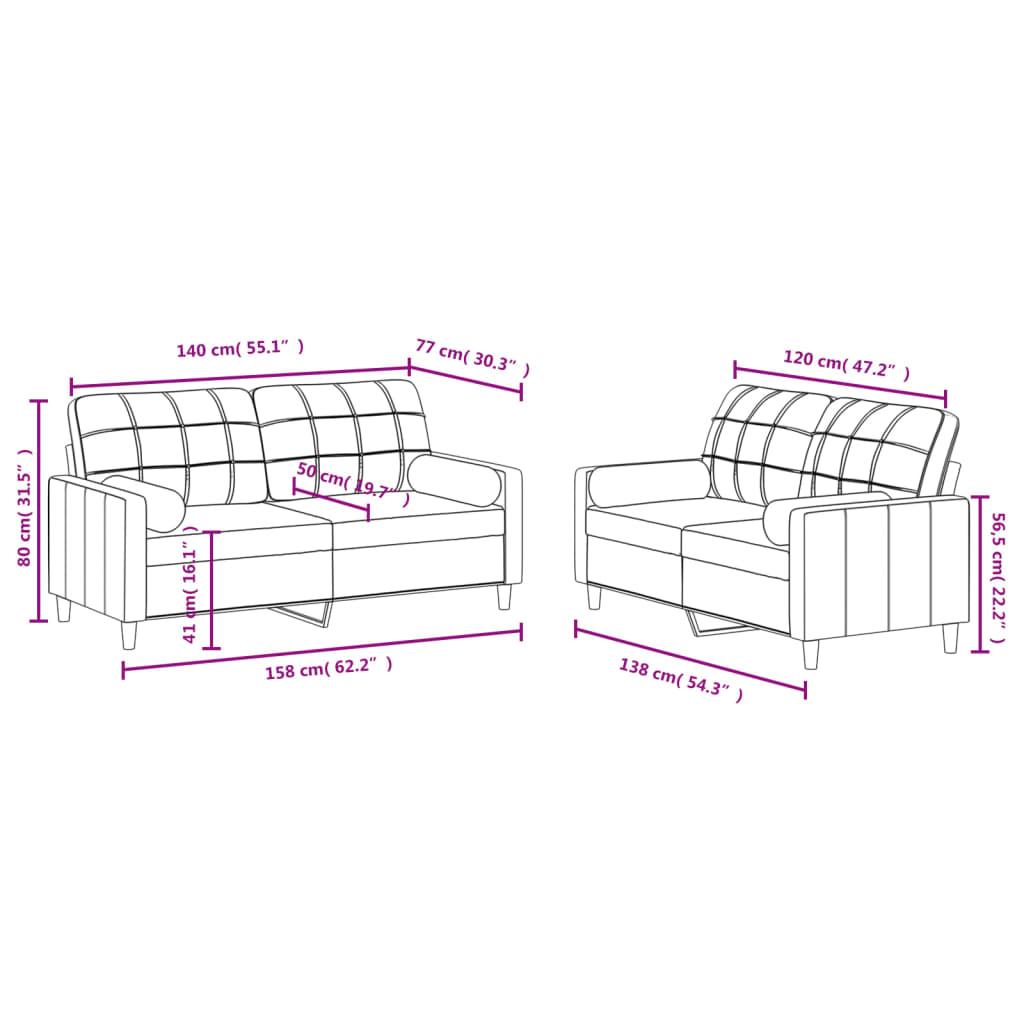 2-dijelni set sofa s jastucima smeđi od tkanine
