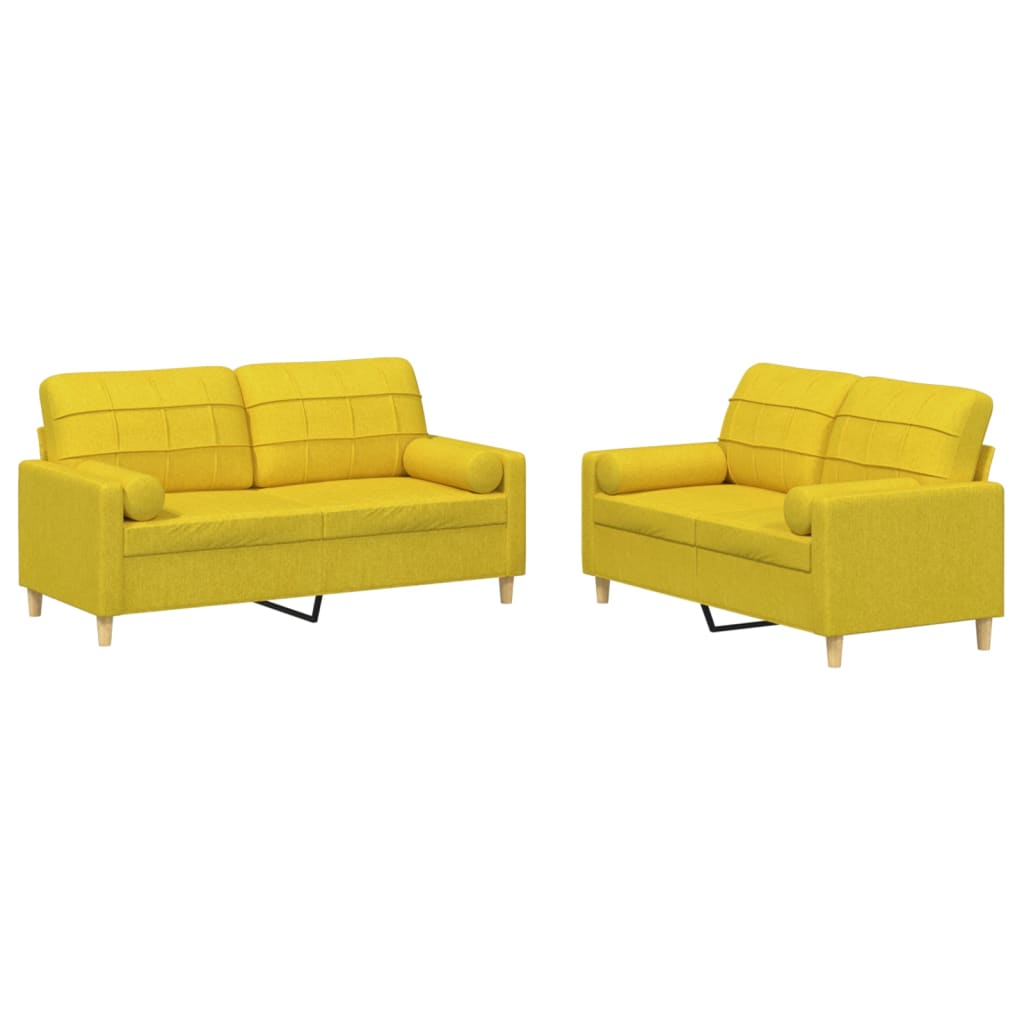 2-dijelni set sofa s jastucima svjetložuti od tkanine
