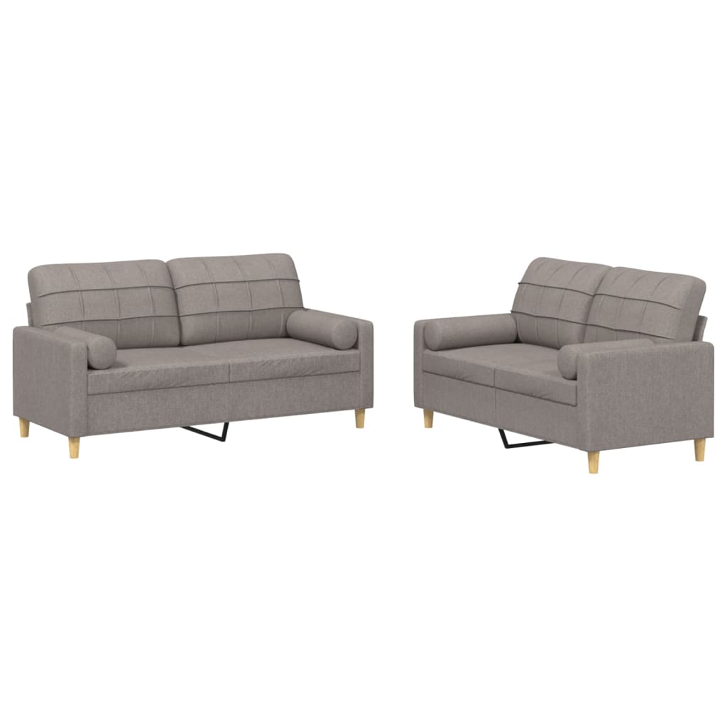 2-dijelni set sofa s jastucima smeđesivi od tkanine