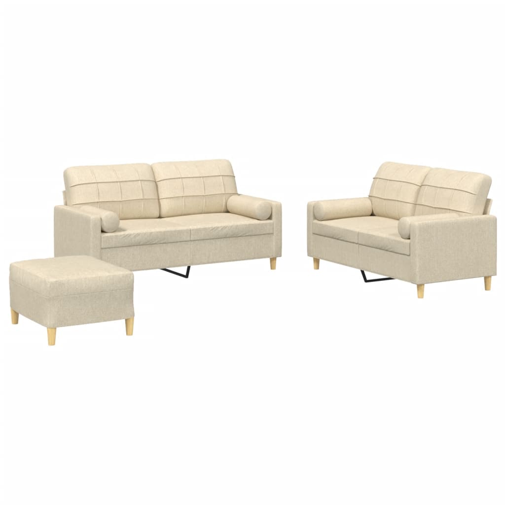 3-dijelni set sofa s jastucima krem od mikrovlakana