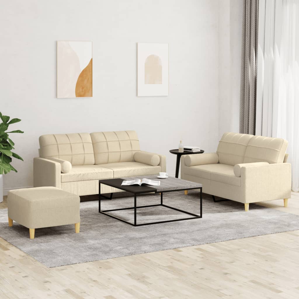 3-dijelni set sofa s jastucima krem od mikrovlakana