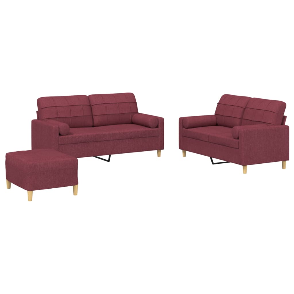 3-dijelni set sofa s jastucima crvena boja vina od tkanine